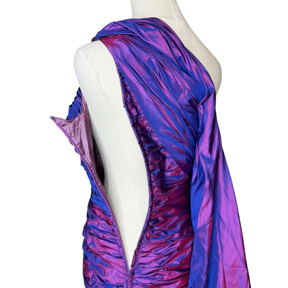 Murray Arbeid Vintage Silk Taffeta One Shoulder Midi Dress Purple size Small - Picture 5 of 10